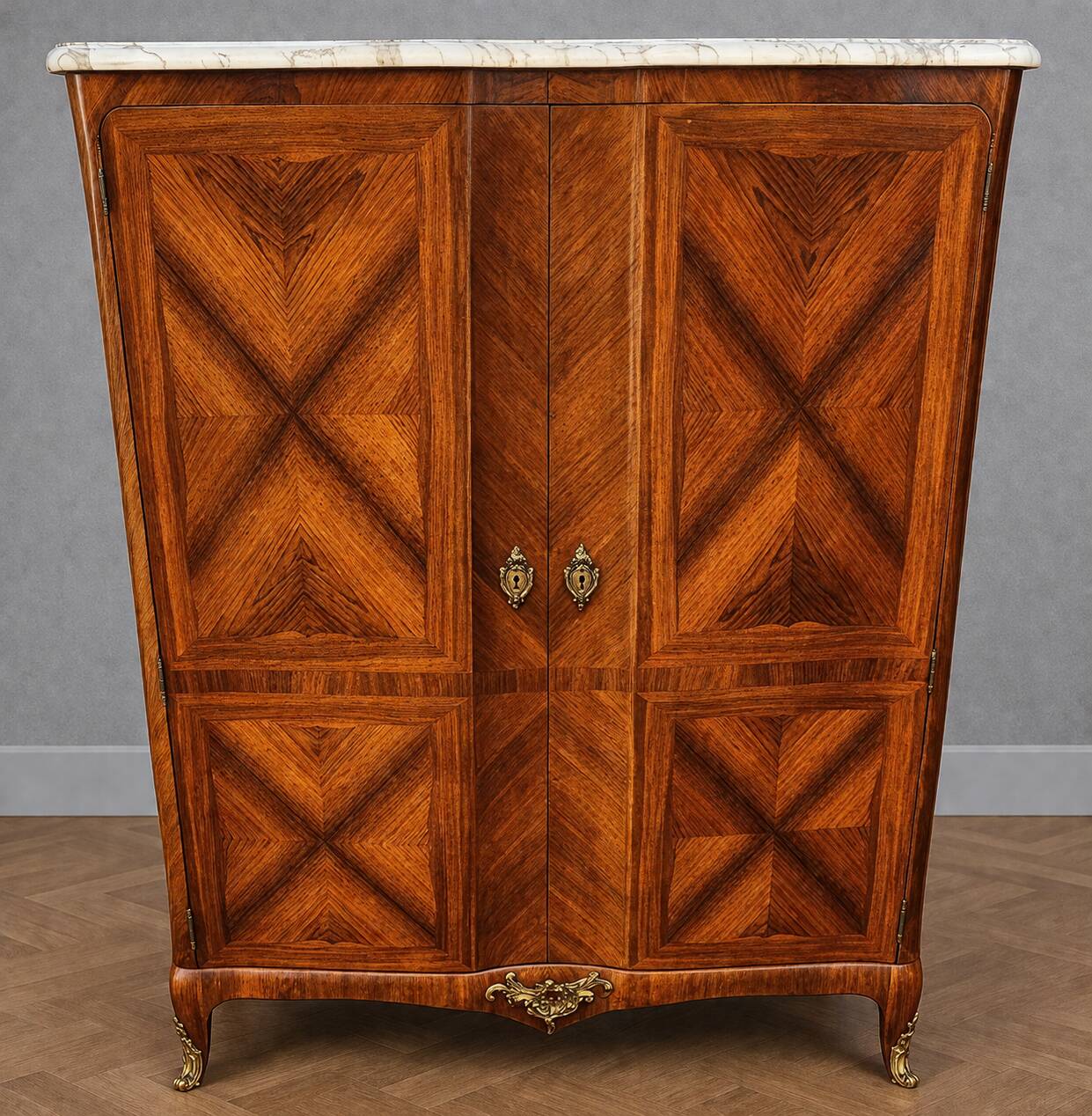 curved buffet in marquetry – Louis XV / Louis XVI Transition style