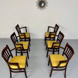 Lot de 6 chaises bistrot fauteuils en bois et simili jaune vintage année 80
