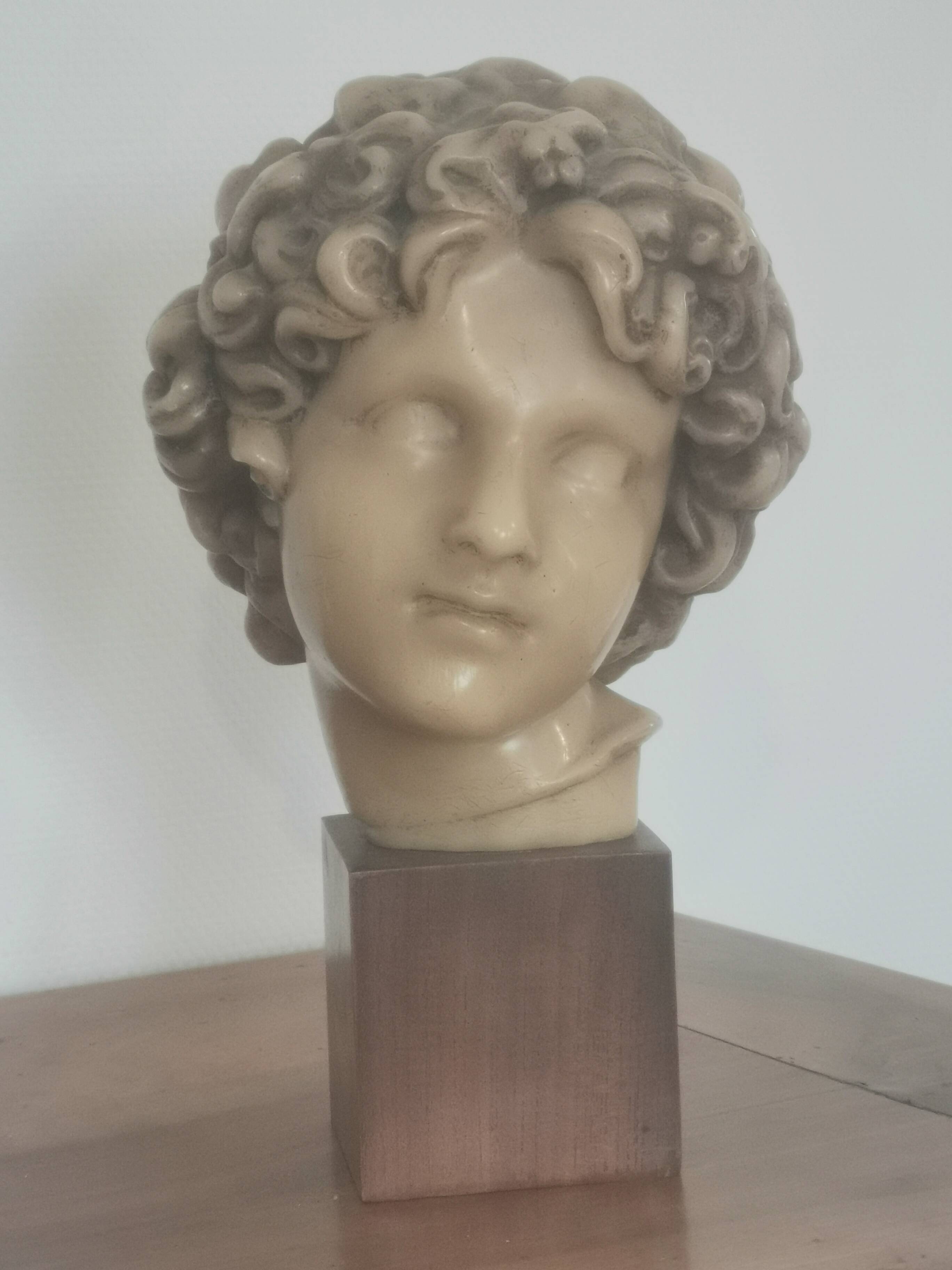 Wax head on “art deco” wooden base