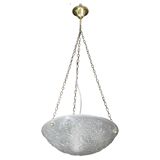 French Art Deco glass bowl pendant chandelier with floral pattern, 1950