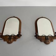 Pair of brass double-headed candlesticks with mirrors, 1940s, Italy