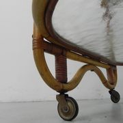 Bamboo, rattan serving trolley on castors
