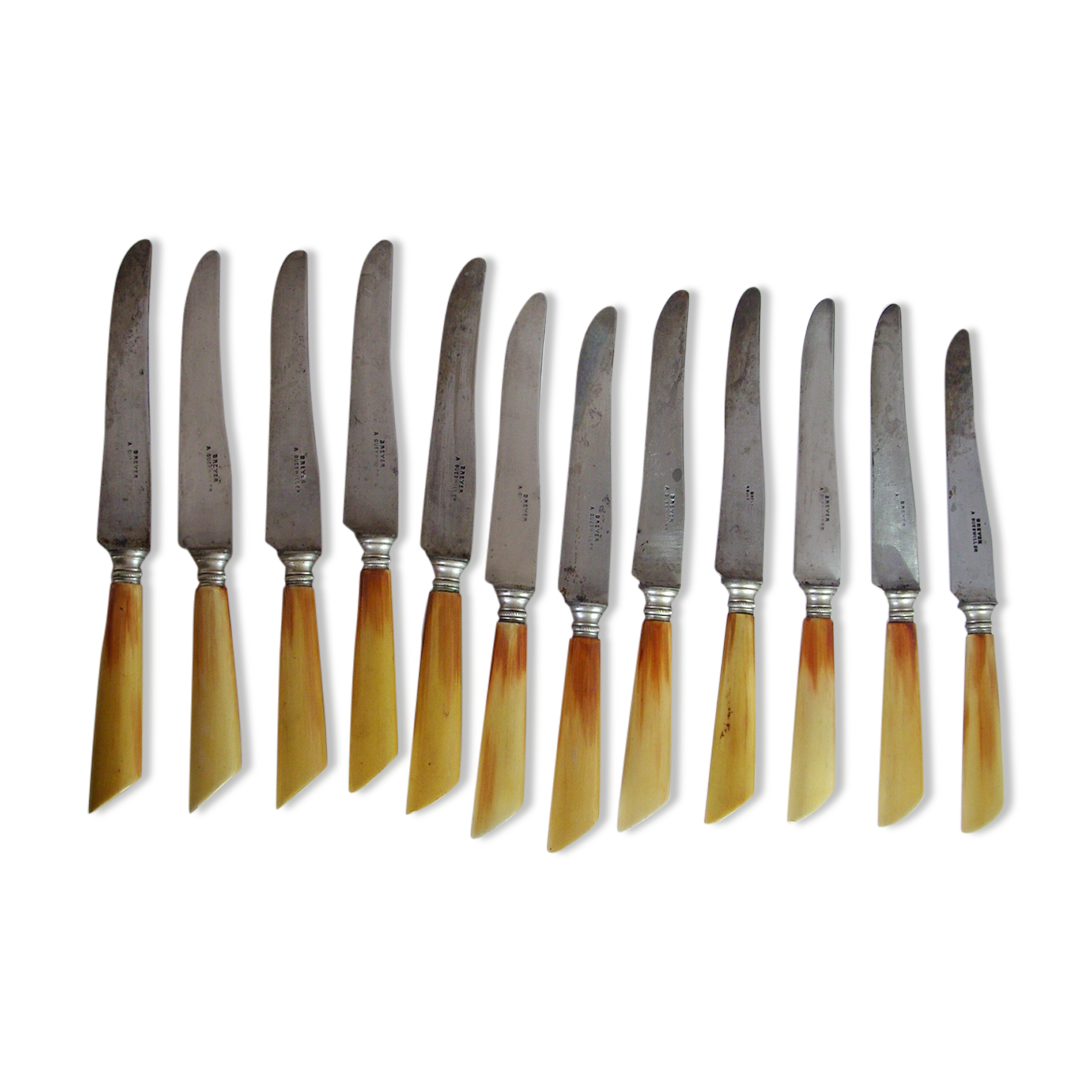 12 old large table knives