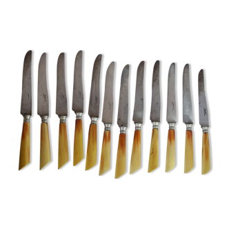 12 old large table knives