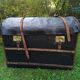 Carriage trunk leather wicker brass linen