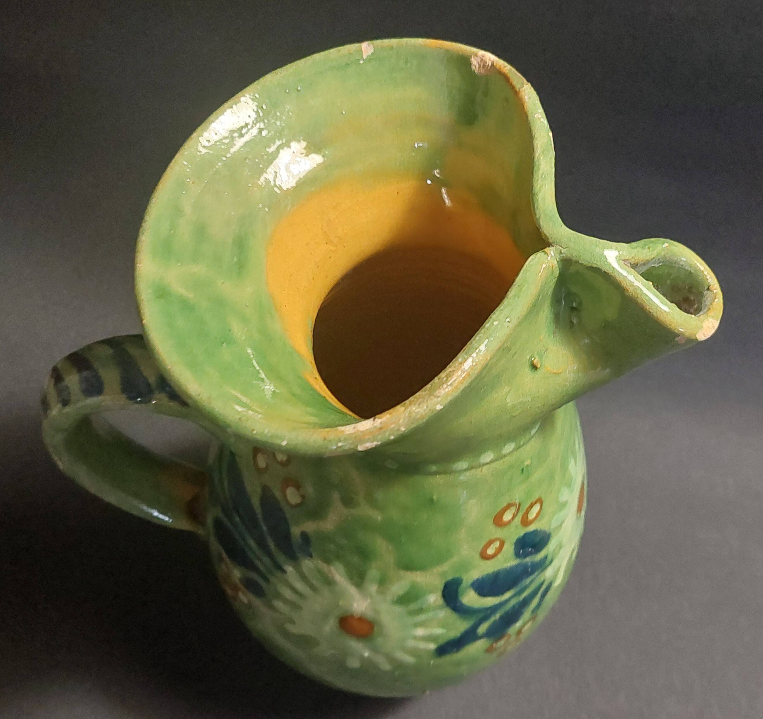 Enamelled terracotta pitcher, Spain, 20th century