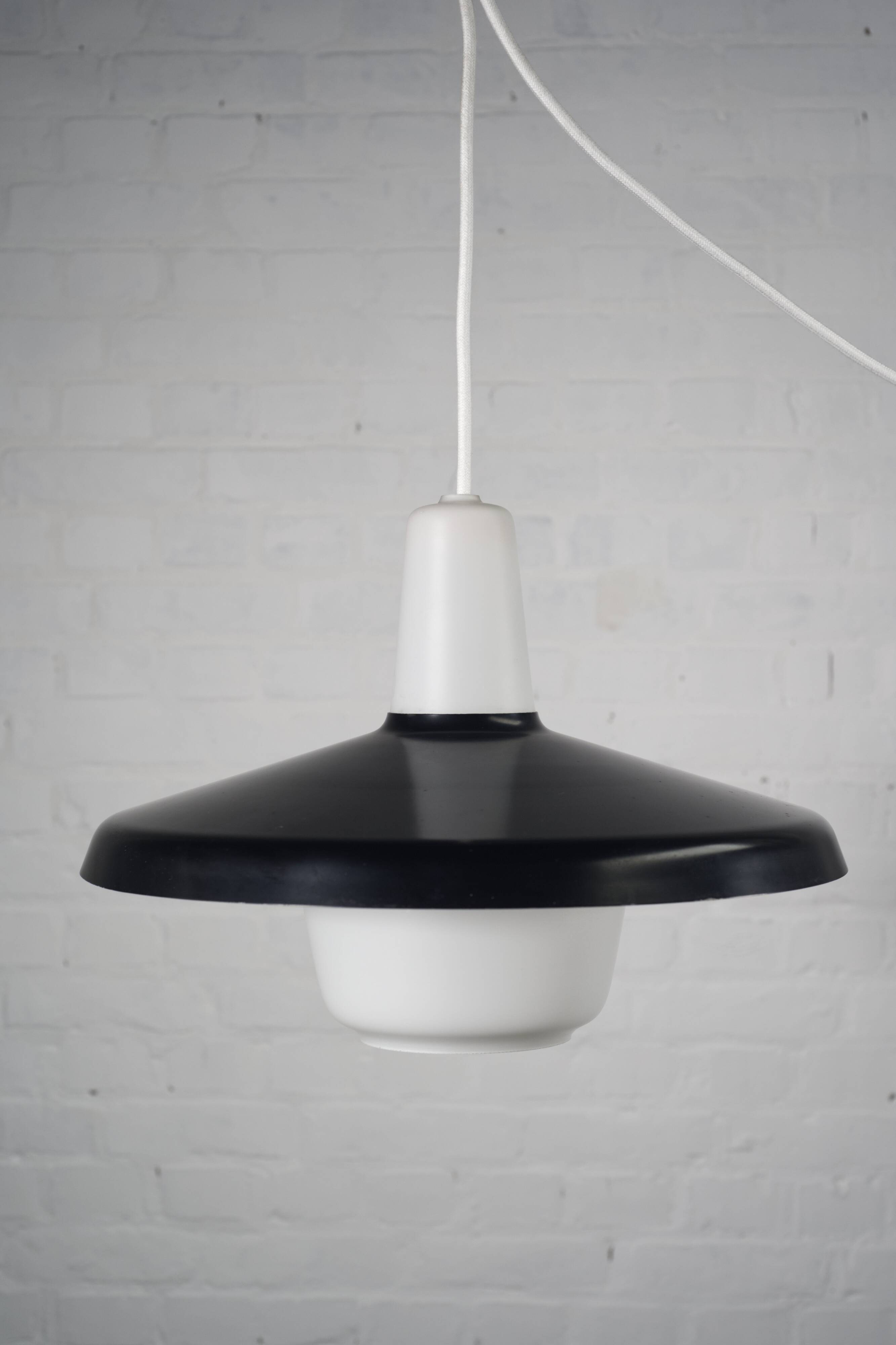 Danish steel and opal glass pendant lamp