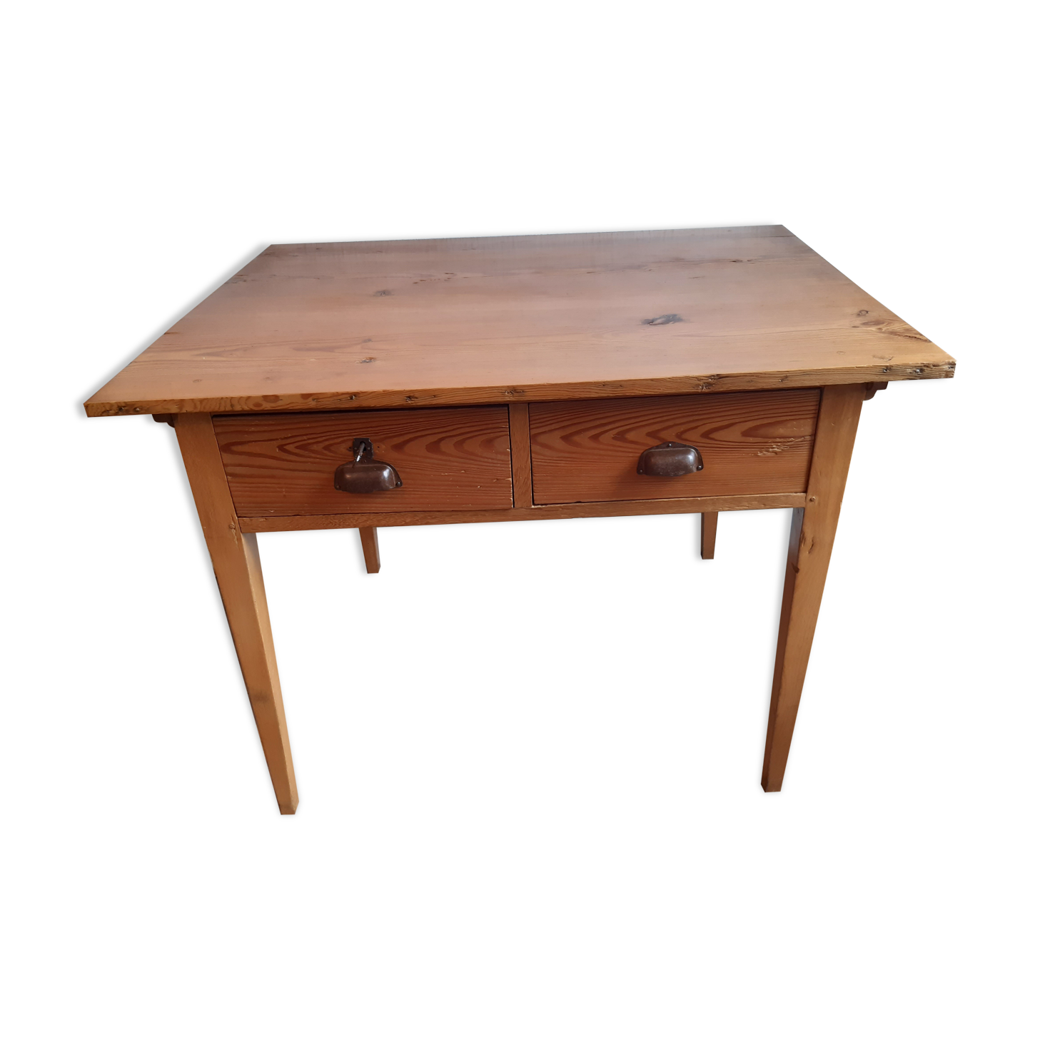 Old office table vintage fir 1900 2 drawers