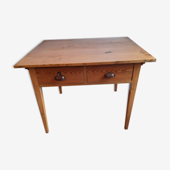 Old office table vintage fir 1900 2 drawers