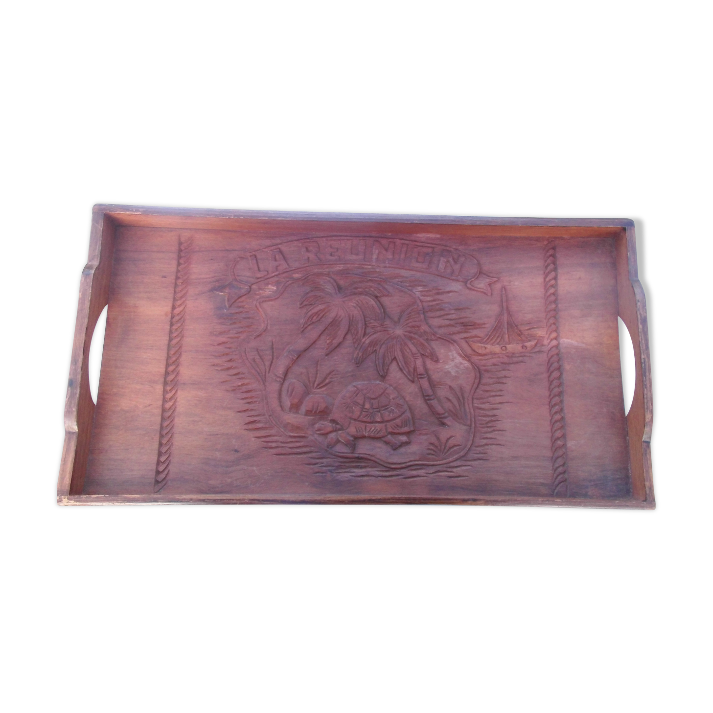 Exotic wooden tray carved Reunion Island