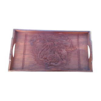 Exotic wooden tray carved Reunion Island