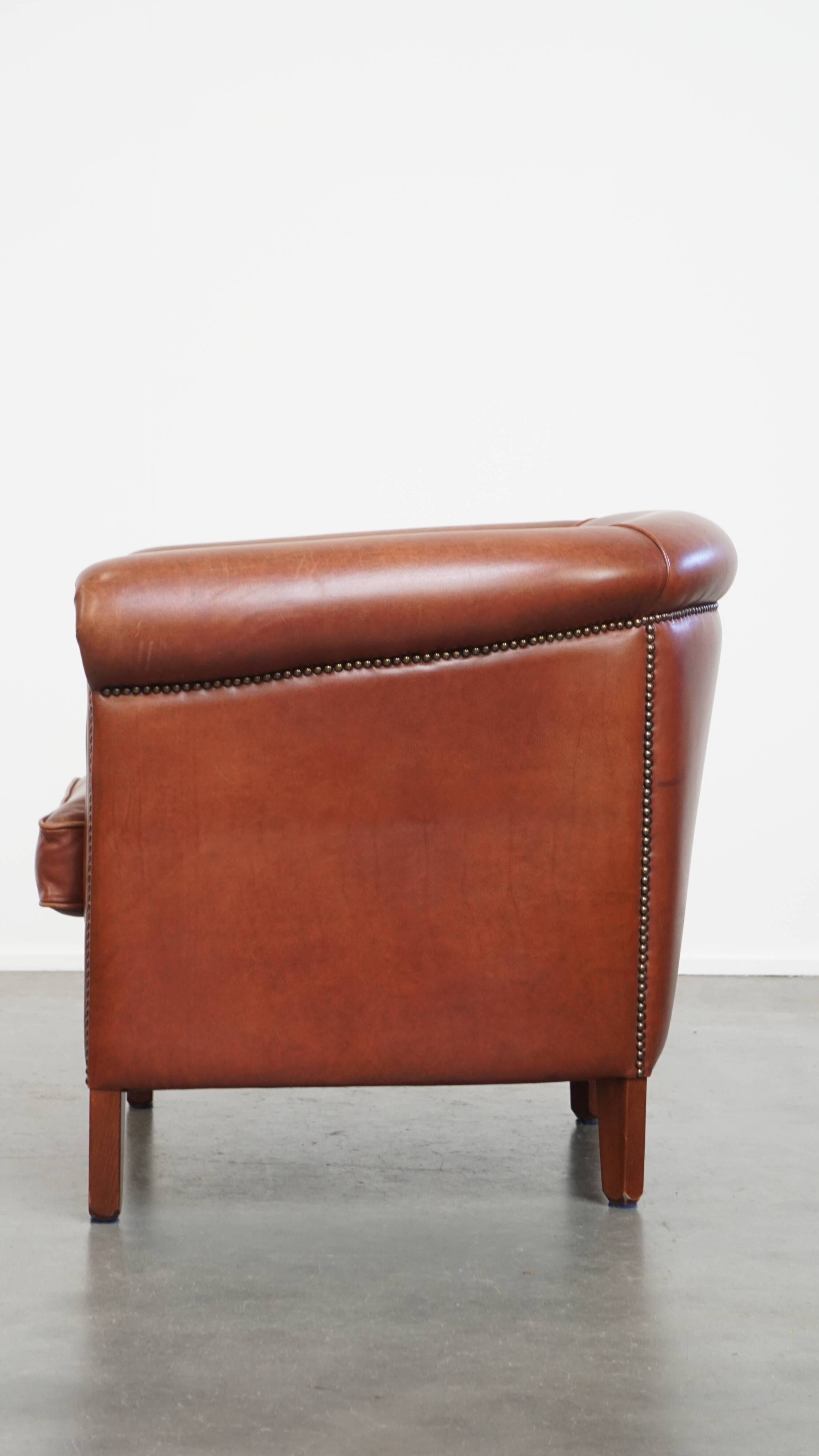 Cowhide Leather Club Armchair in a Cognac Color