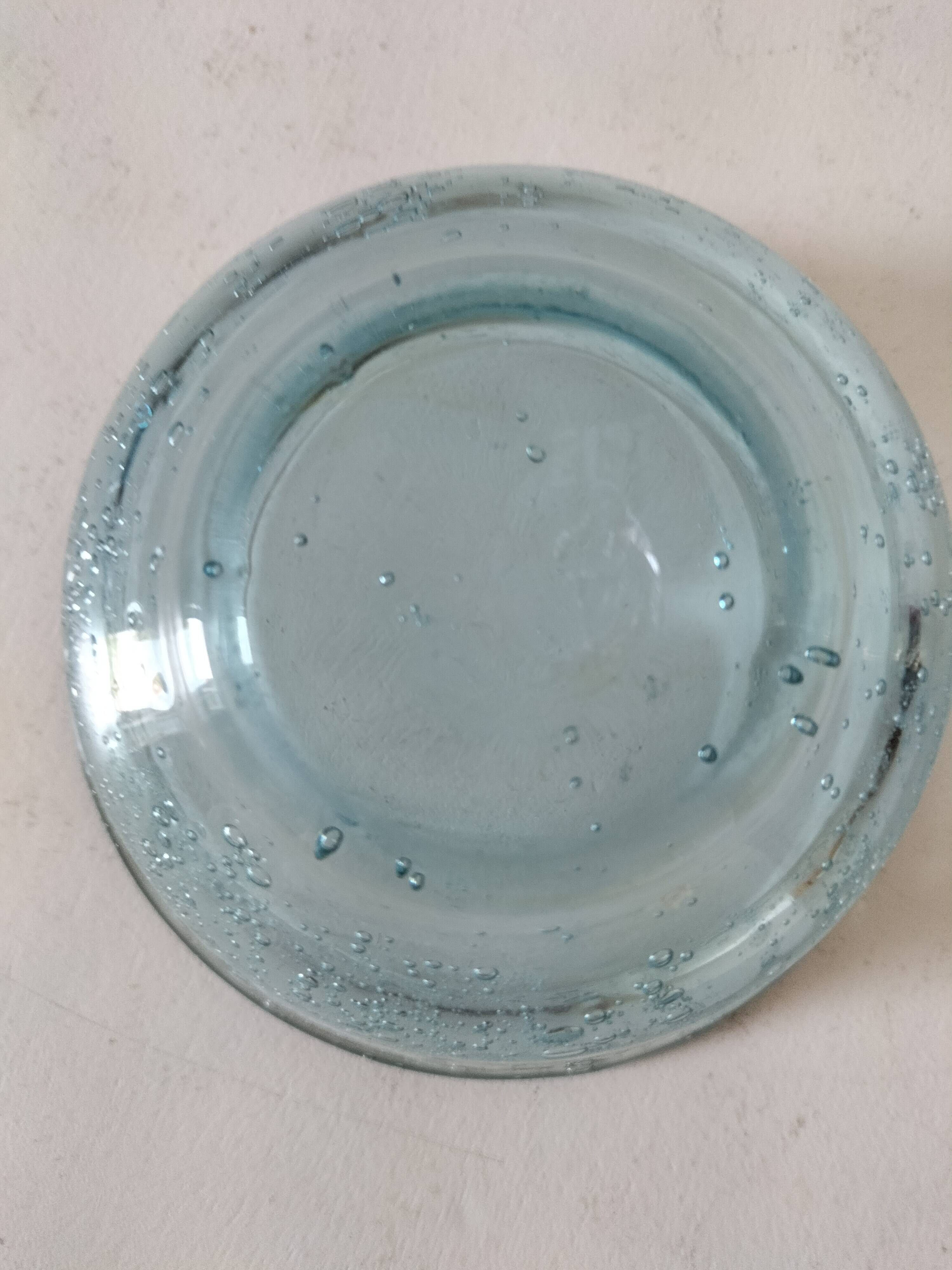 Bubble glass bowl signed Verrerie de Biot – Light blue