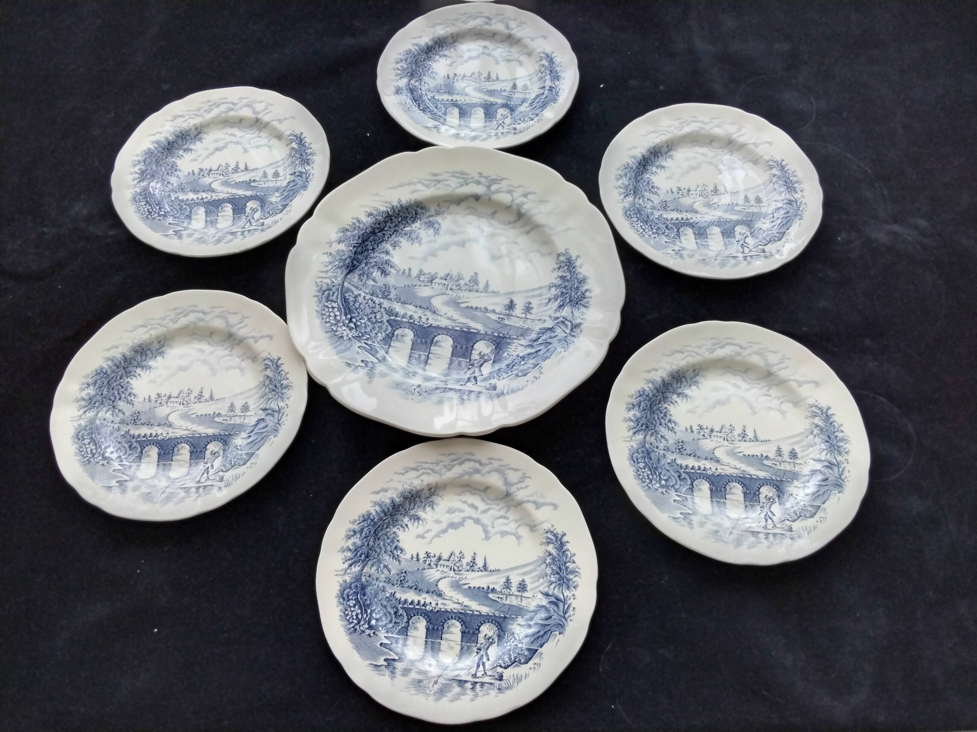 Cake or dessert service in English porcelain 7 pieces