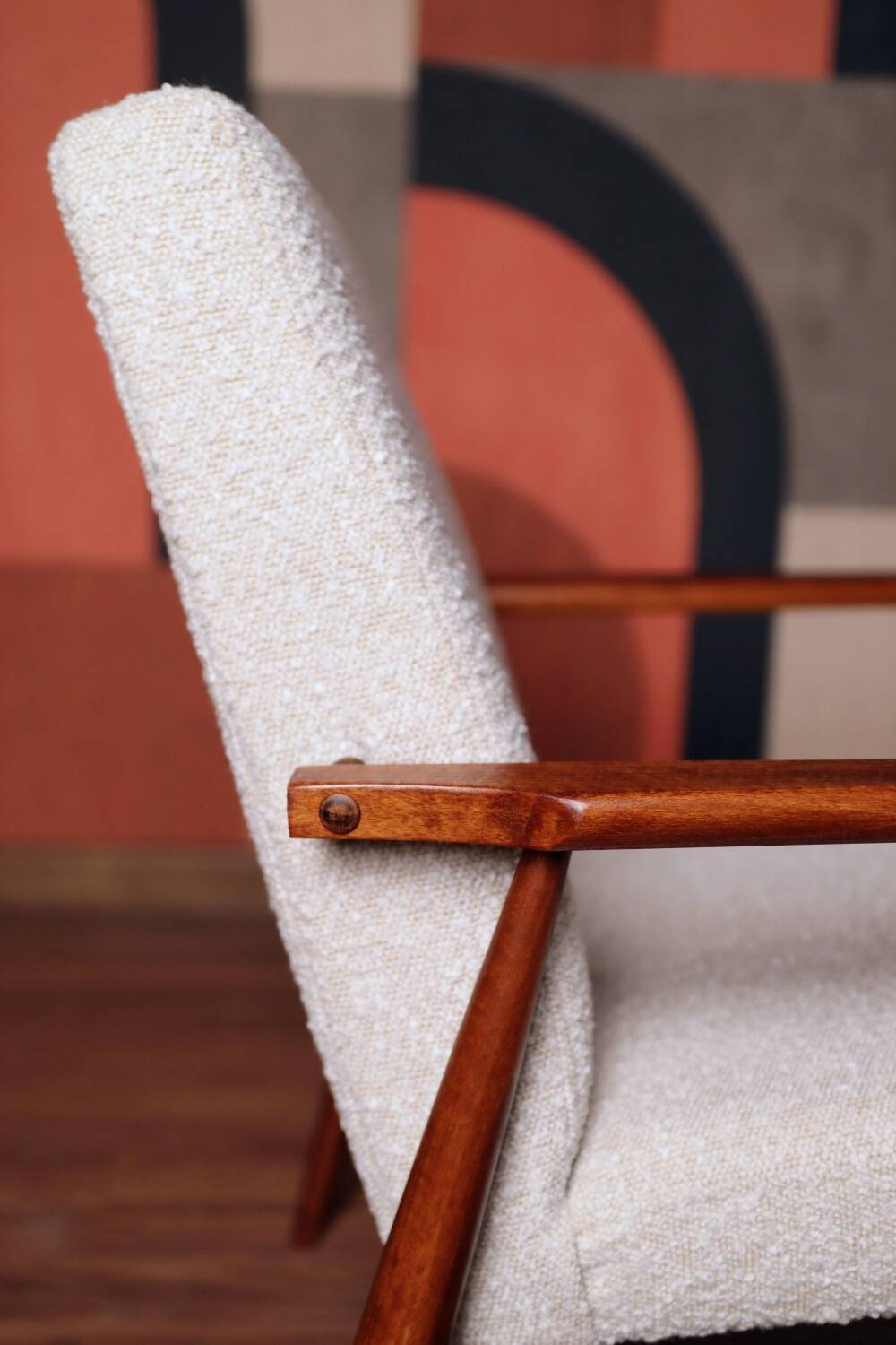 Vintage Lounge Chair White Bouclè Mid Century Design