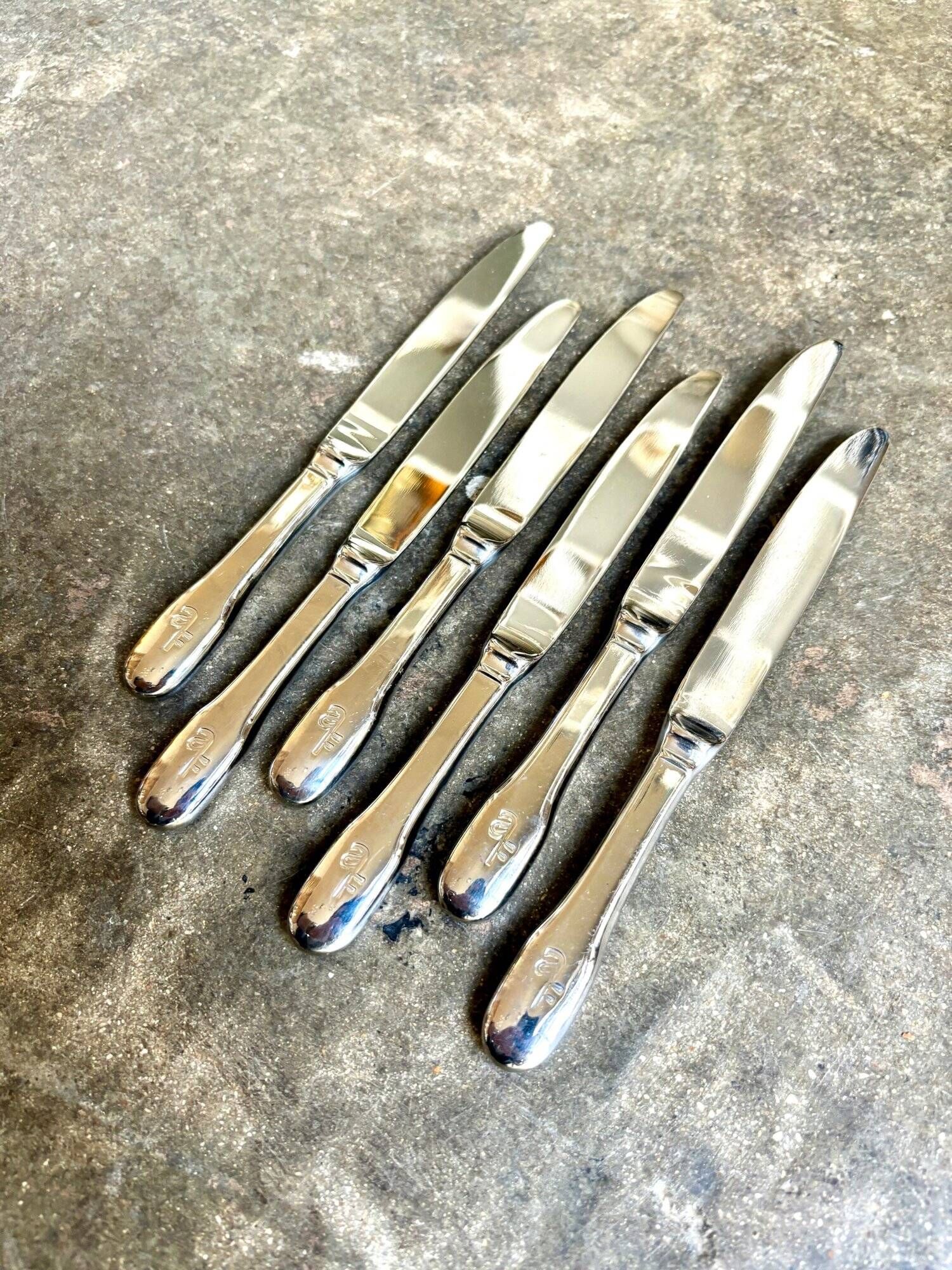 6 chrome metal dessert knives for Air France