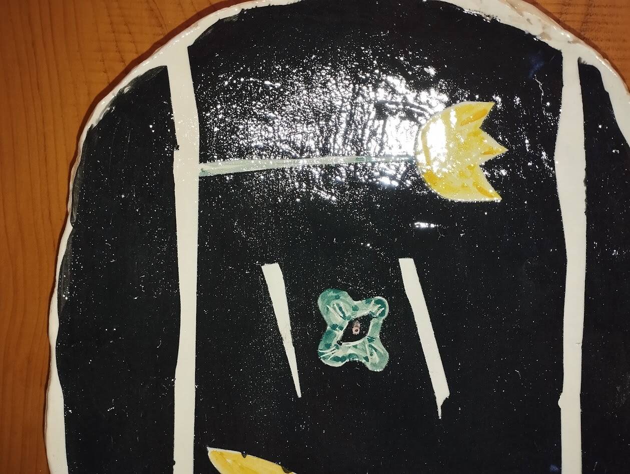 Vintage plate – Abstract decor – 1950s–60s – Handmade ceramics