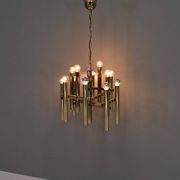 Italian brass chandelier 12 spot pendant lamp by Gaetano Sciolari, 1970s