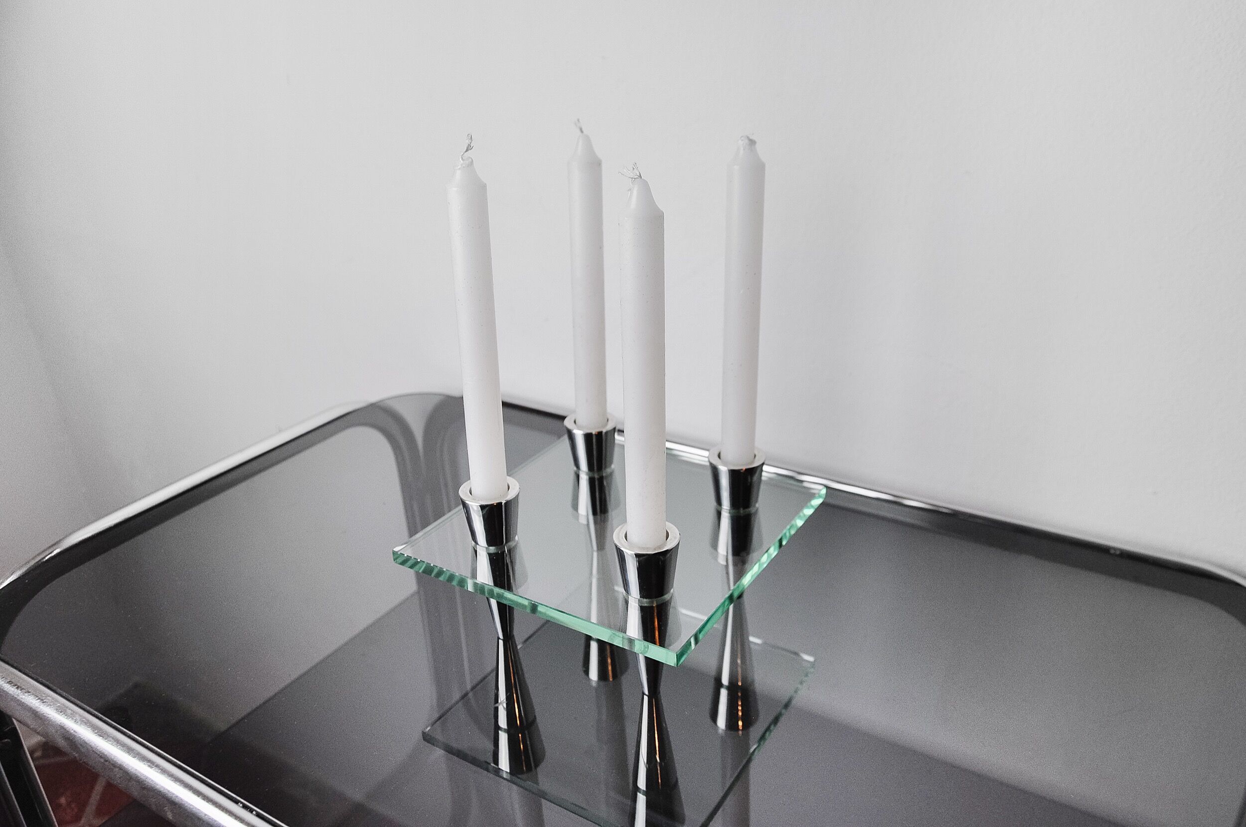 Square glass candleholder, 4 flames, denmark, 1970