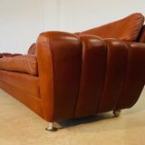 Retro vintage Danish 3 person Svend Skipper sofa in chestnut brown leather