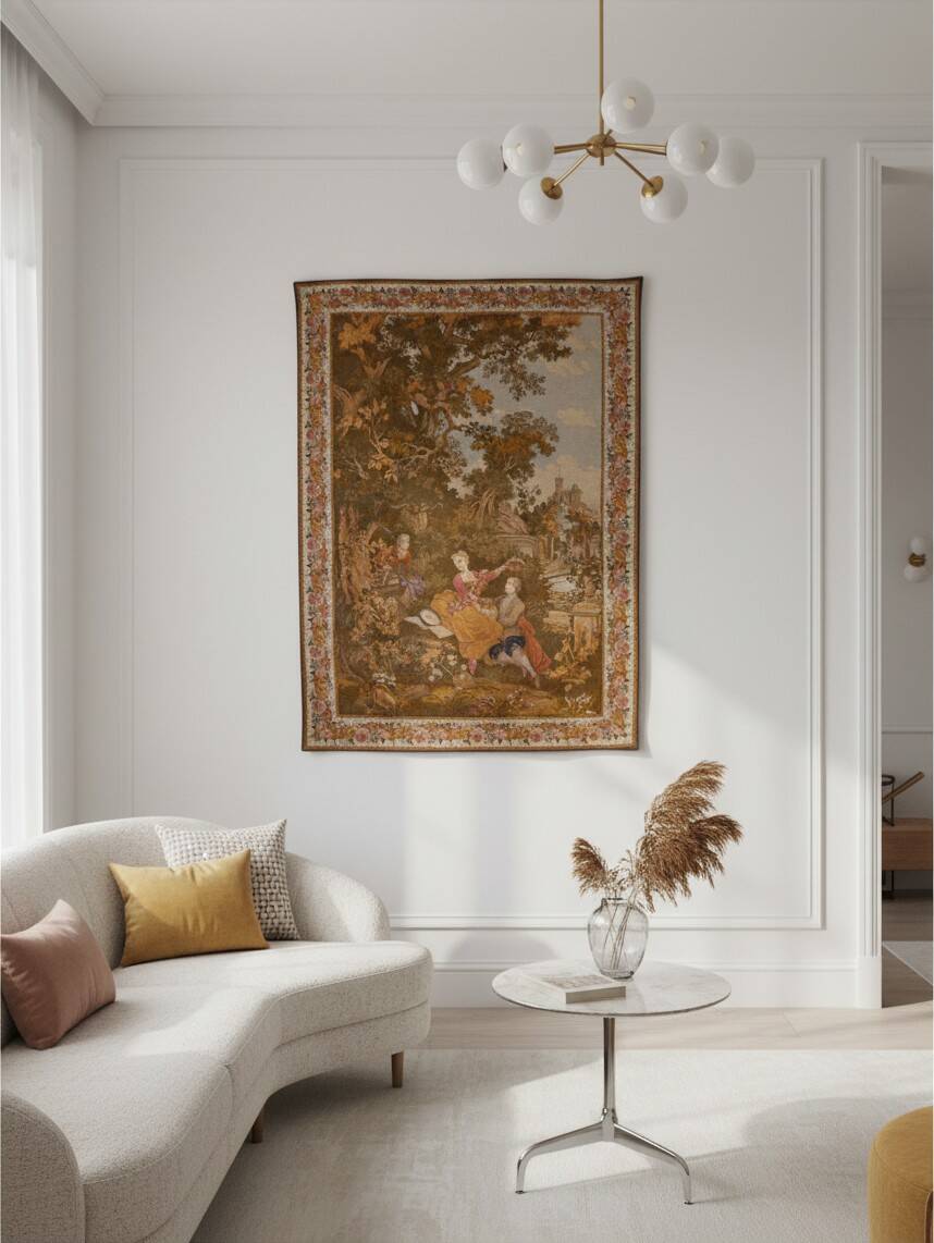 tapestry wall "L'Indiscrétion" French Workshops Jules Pansu 1978