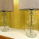 Set of 2 Glass & chrome table lamps with alcantara lampshades, 1960s