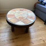 Vintage ceramic and wood oval coffee table