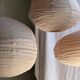 Average suspension in rattan and natural linen, round Japanese style, pink D40.