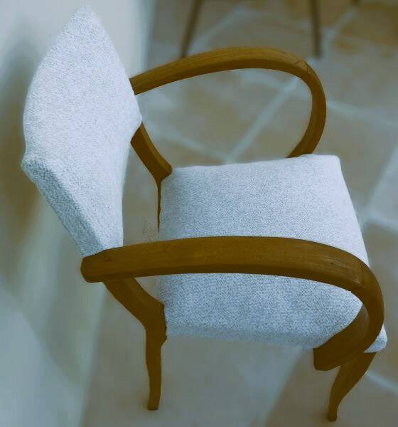 Chic 1950s bridge chairs in solid wood, white beige, hand-stitched.