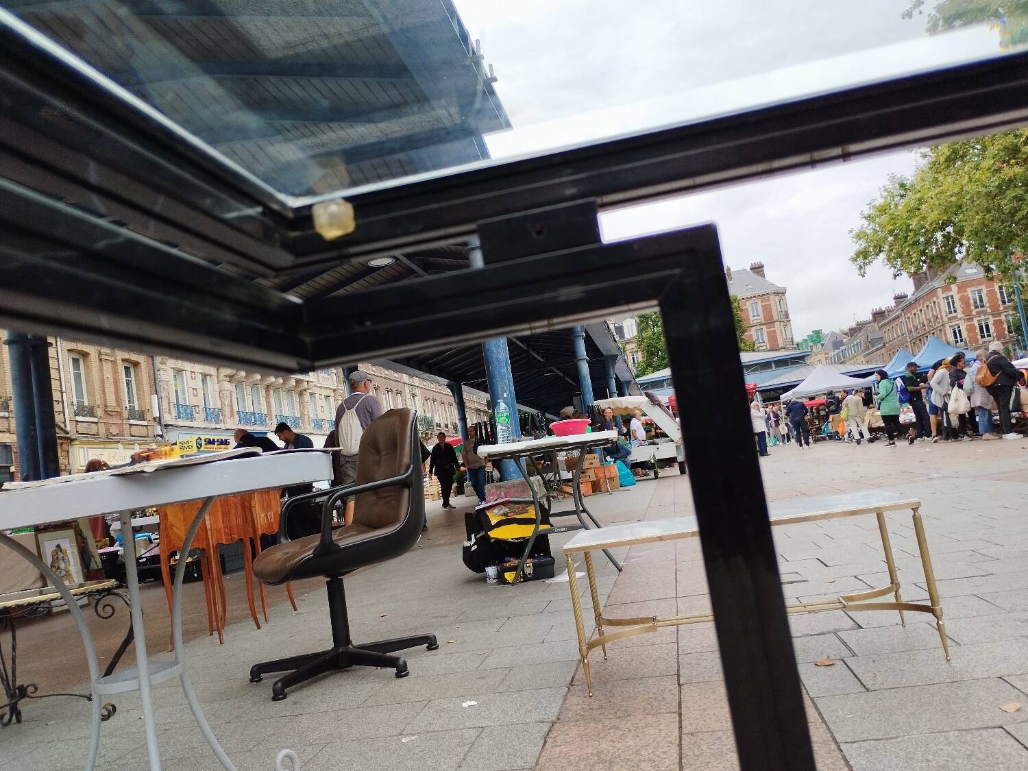 Old console with vintage glass top