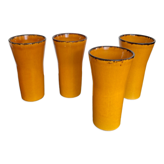 Series of 4 vintage mazagrans in yellow glazed ceramic