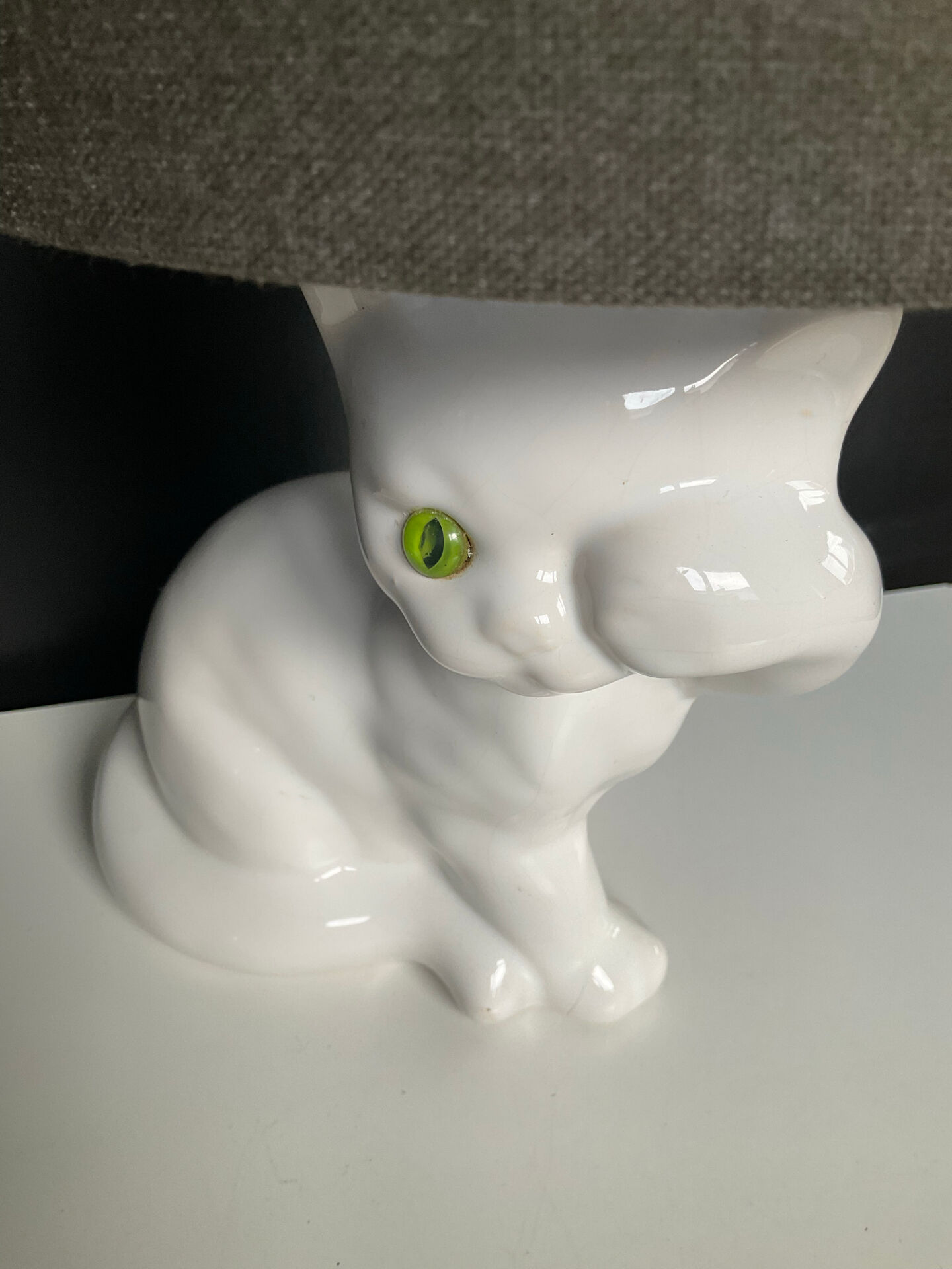 Vintage ceramic enamel cat lamp from the 1970s.