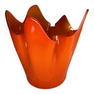 Murano orange handkerchief vase large 1970 Italy