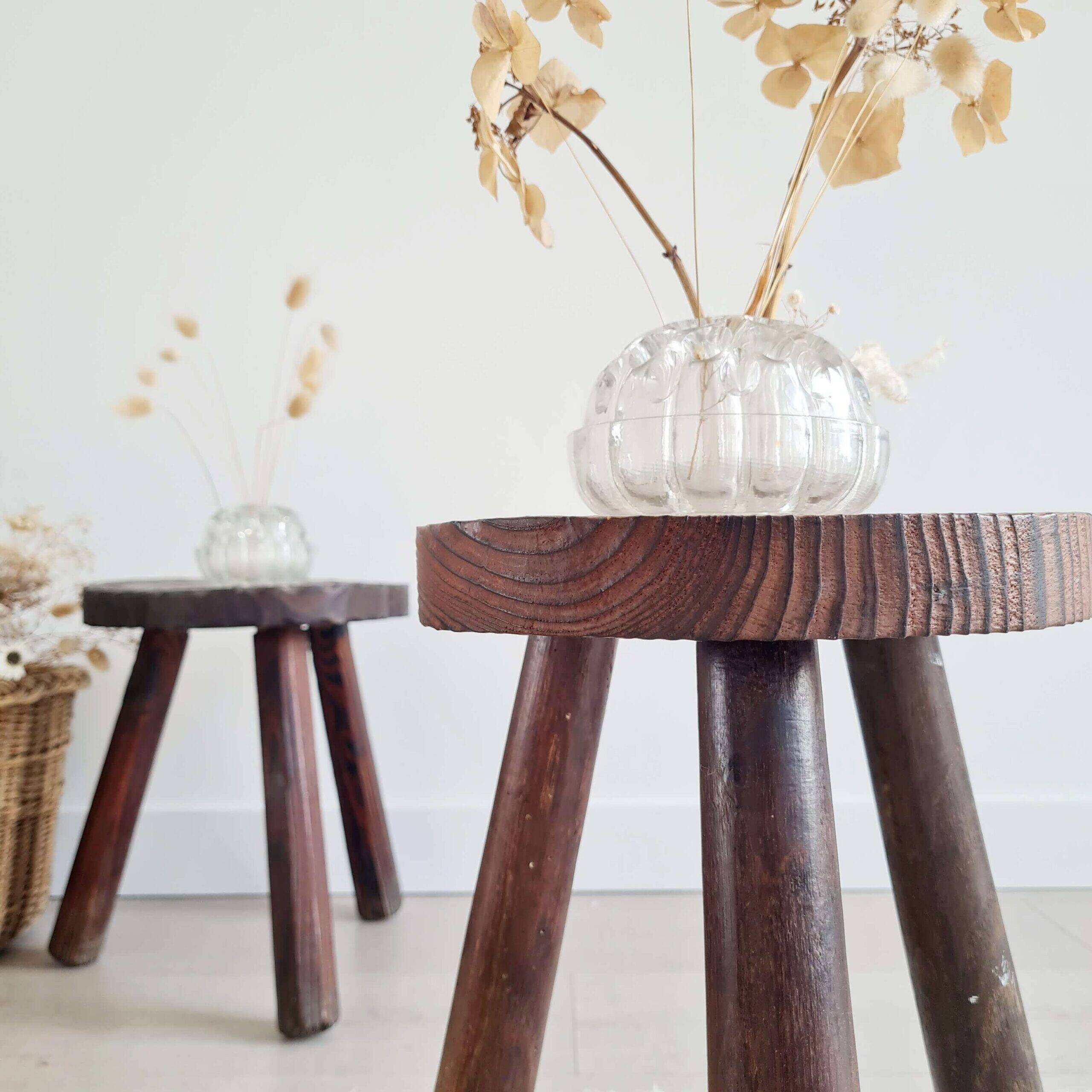 Antique wooden tripod stool - saddle