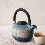 Handcrafted blue raku ceramic teapot – high handle Japanese design