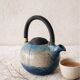 Handcrafted blue raku ceramic teapot – high handle Japanese design