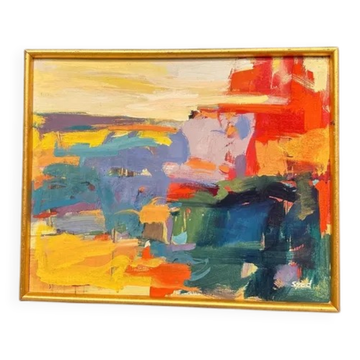 Original Oil on Canvas – “Abstract” by Ubaid Syed – Signed – Vintage & Framed – 53 × 43 cm (20.9" × 16.9")