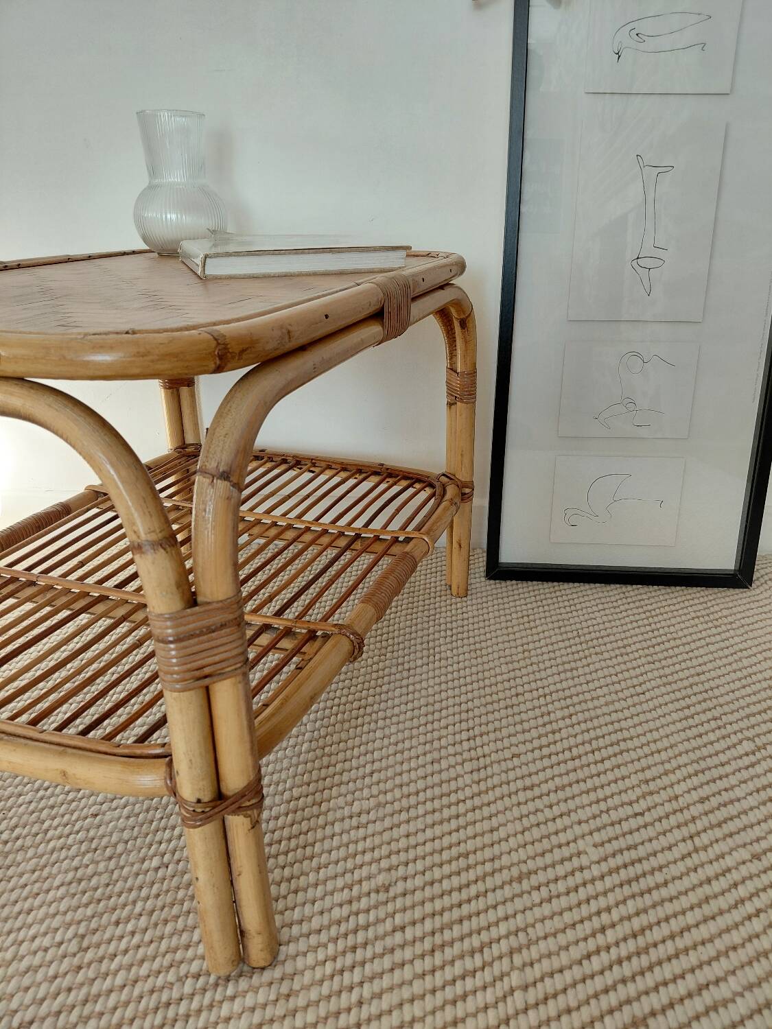 Vintage rattan coffee table from the 70s - organic lines, Riviera spirit.