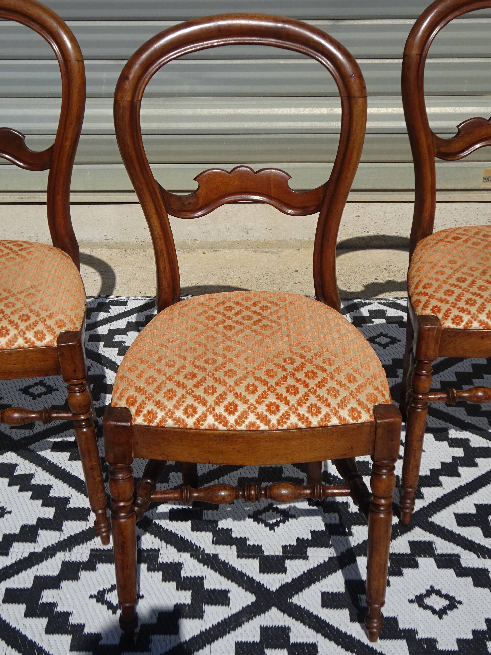 Antique Louis Philippe style chairs in walnut and velvet