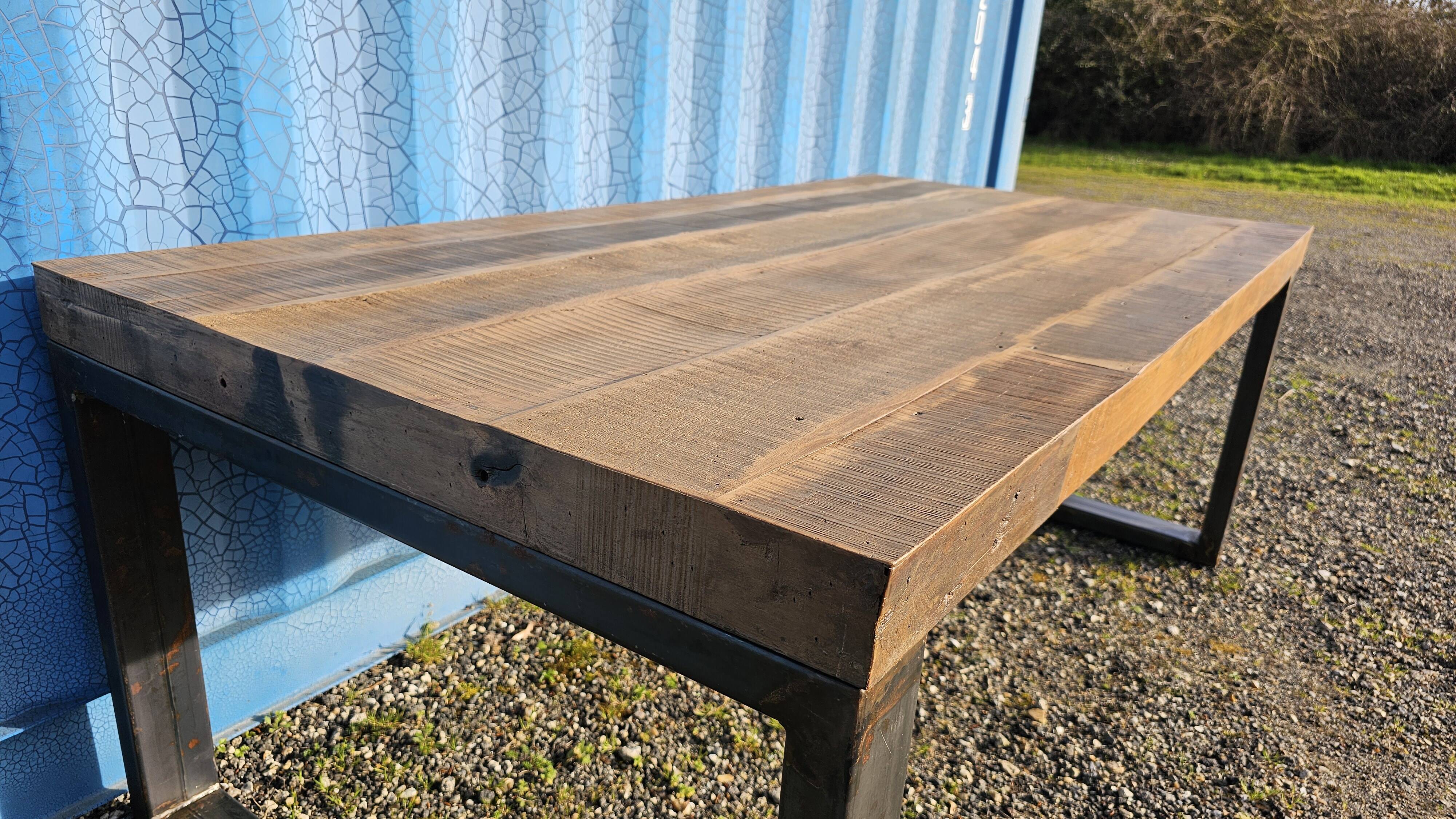 Industrial table 200 x 100 cm with wooden top + metal base