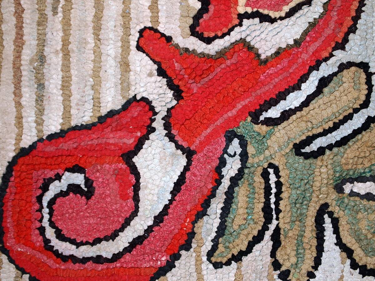 Tapis Hooked Antique Américain, Années 1920, Élégance Florale