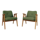 Paire de fauteuils en chêne clair et tissu vert olive