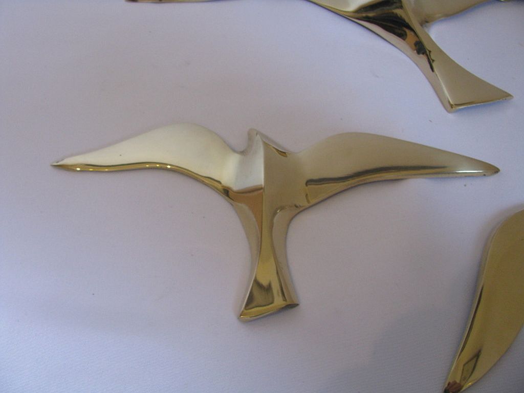 Wall Decoration Set 3 X Seagull / Swallow / Bird. Brass 70 / 80s