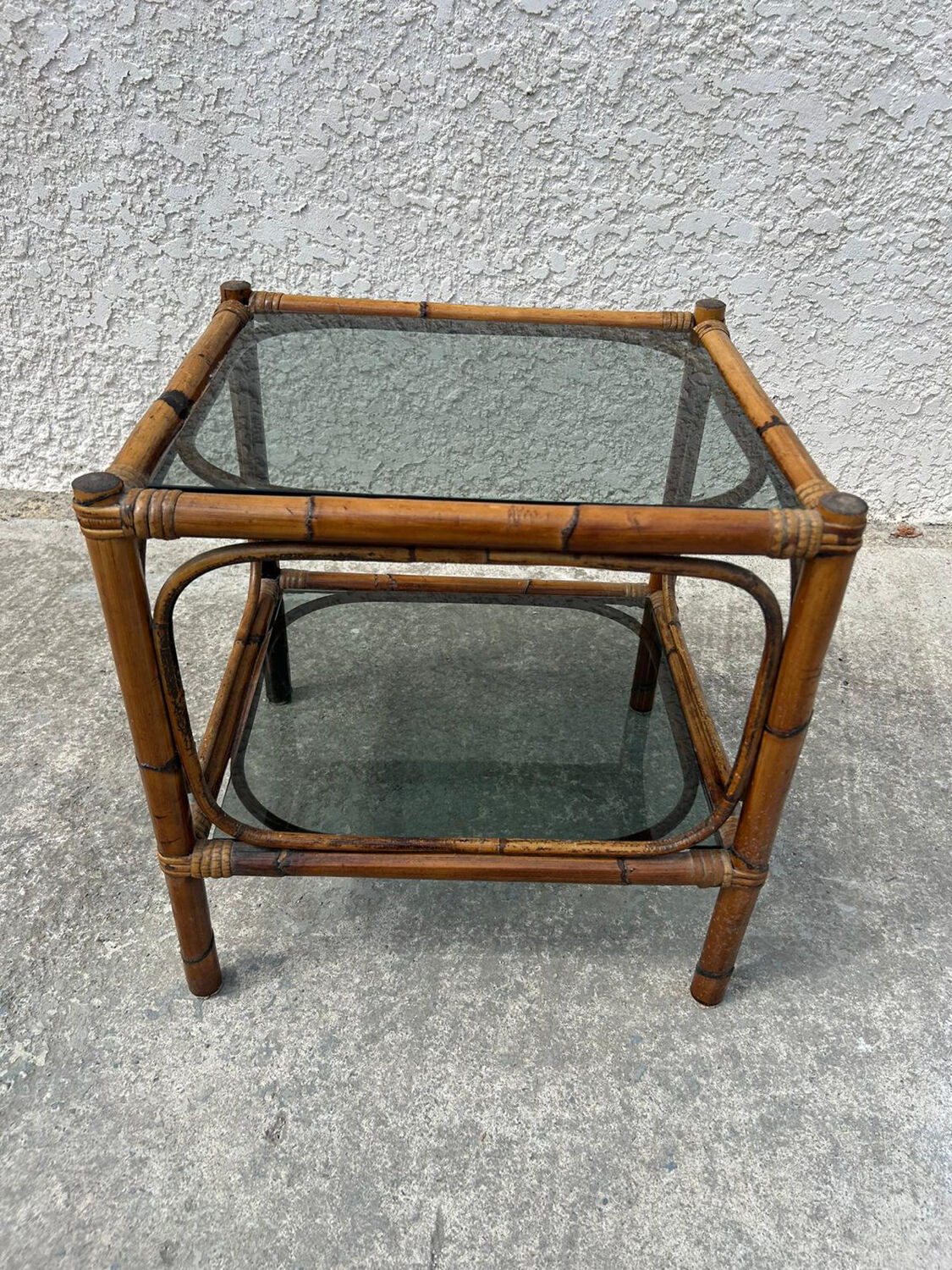 Small bamboo table and glass top