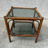 Small bamboo table and glass top