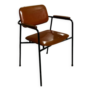 Fauteuil en métal, chêne - simili cuir