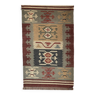 3x5 Ft-Jute\Wool Handwoven Kilim Runner,Home Decor,Lobby,Enterway,Wall Tapestry,Indian RUG/CARPET.