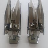 Pair of vintage Italian chrome wall sconces with smoked glass