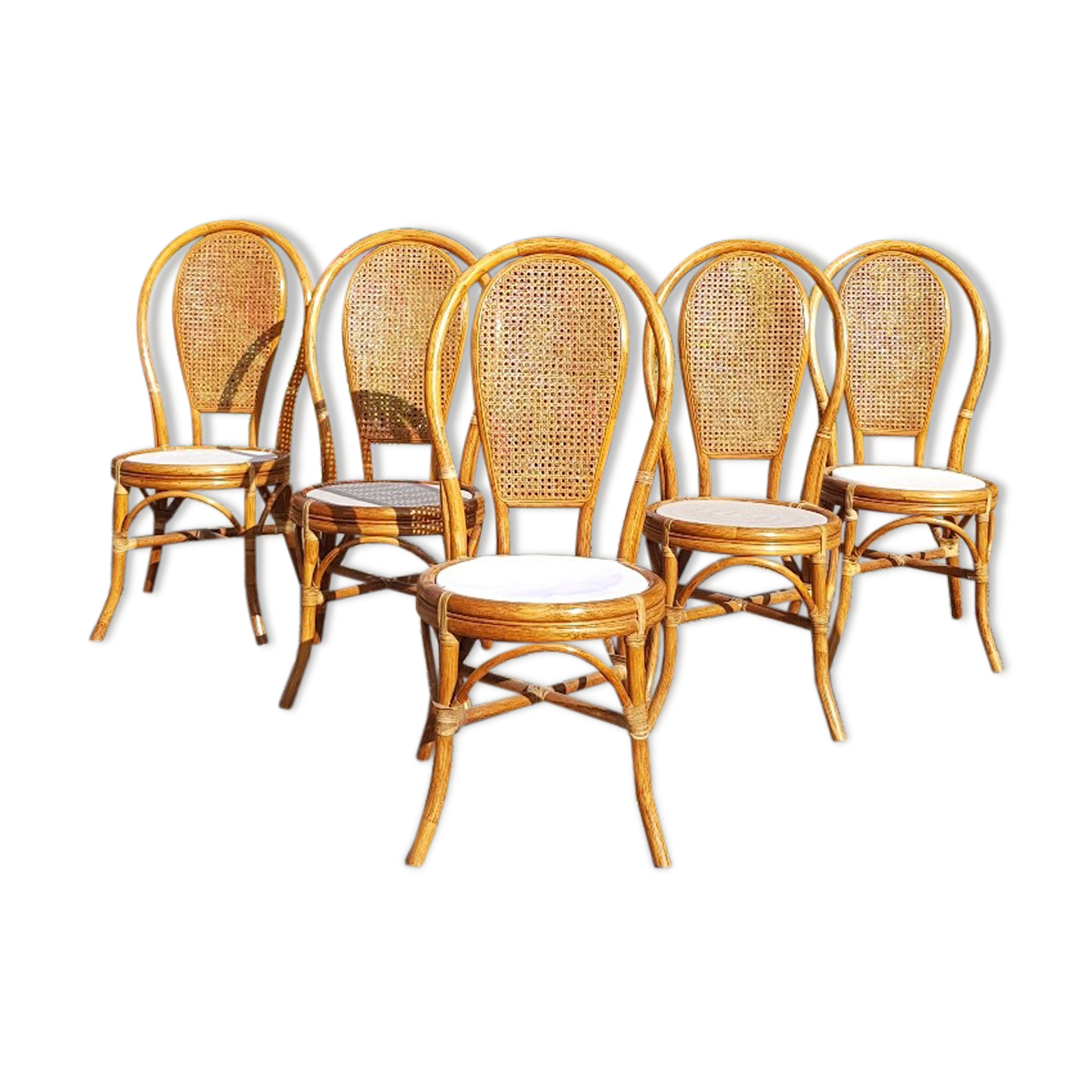 Lot 5 rattan chairs and canning 70s