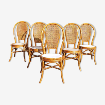 Lot 5 rattan chairs and canning 70s